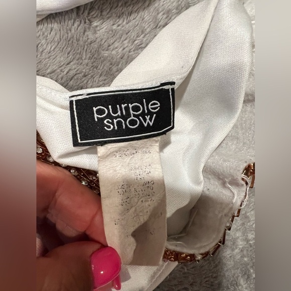 Purple Snow White Maxi Dress With Gold Rhinestone Halter Neck Small - Picture 7 of 7